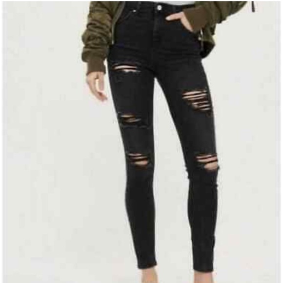 Topshop Denim - Topshop Distressed Moto Jamie Jeans black size 26